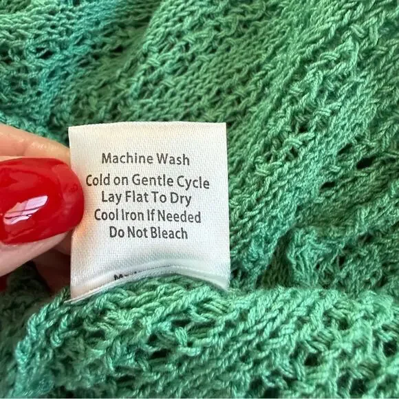 POL | Green Crochet Patchwork Knit Hooded Cardigan Granny Size Small Oversized - Picture 10 of 11